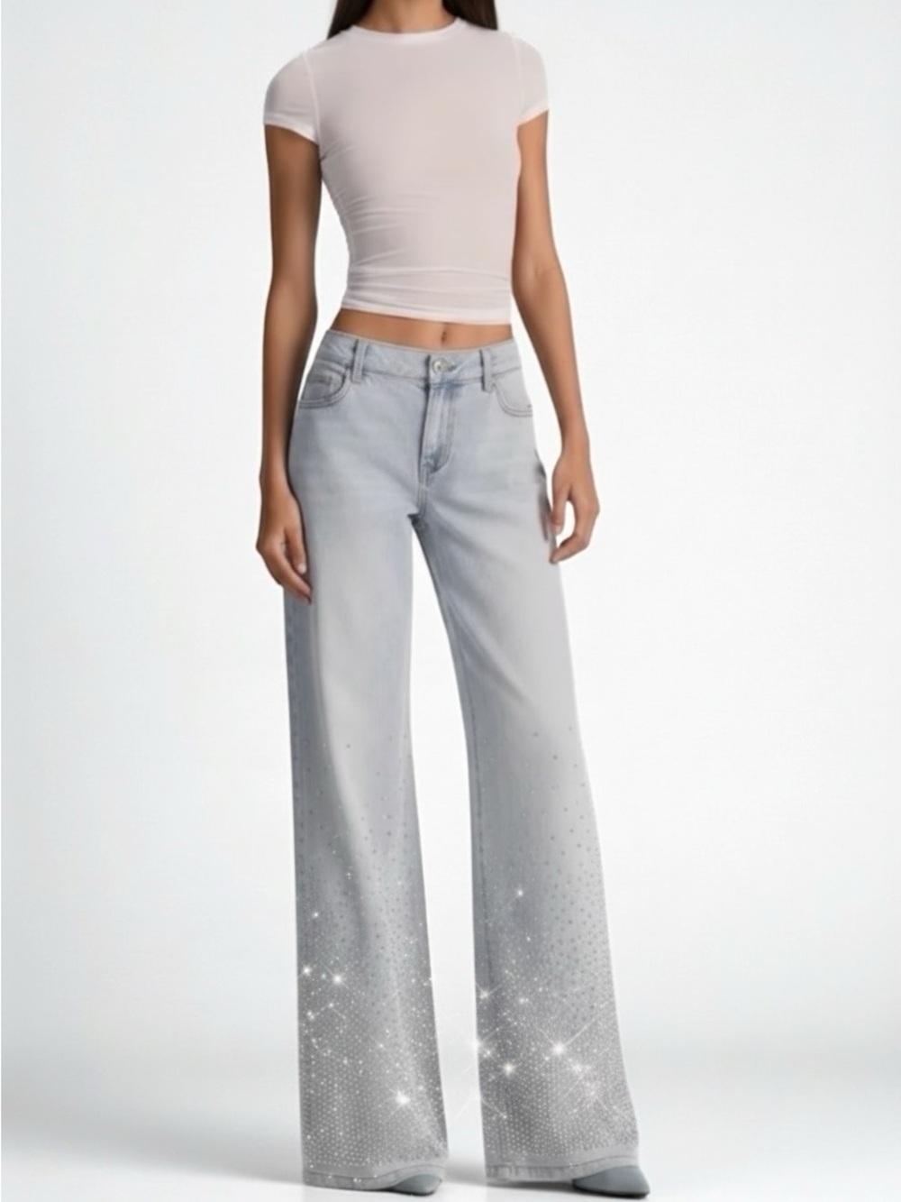 Alice + Olivia Rhinestone Ombré Jeans Light Wash Size 25 NWT